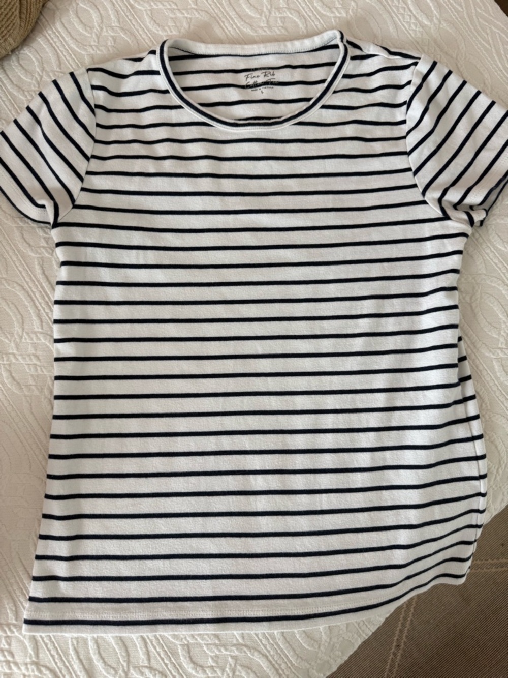 J. Crew White Tee with Navy Stripes - Short Sleeve Crewneck